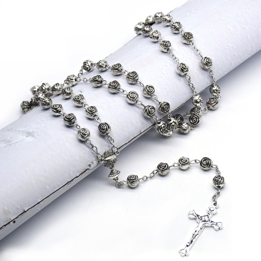 Rose Rosary Cross Necklace